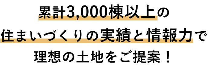 累計3,000棟以上の住まいづくりの実績と情報力で理想の土地をご提案！