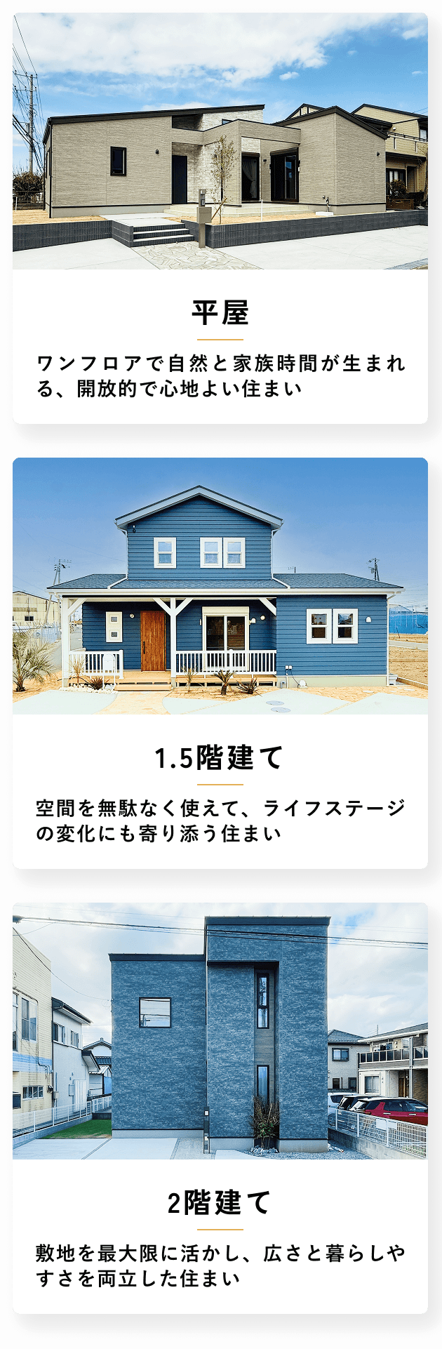 平屋、1.5階建て、2階建て