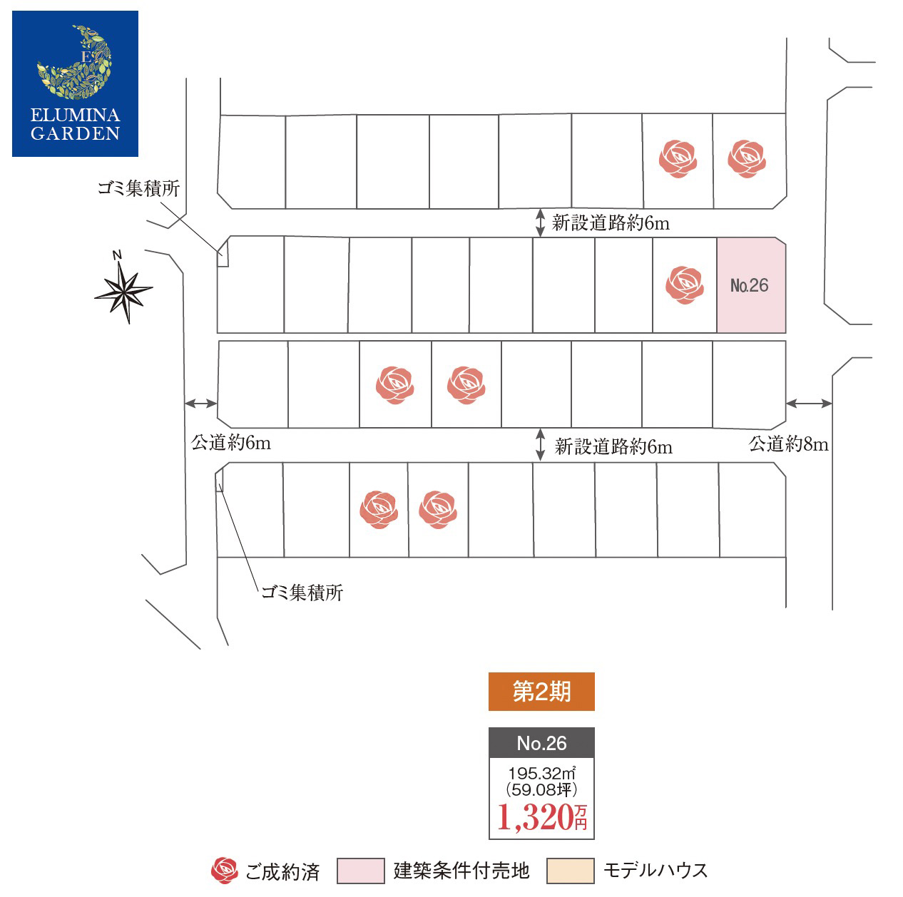 ひたちなか市大成町第1期・第2期(全8区画)区画図・販売状況
