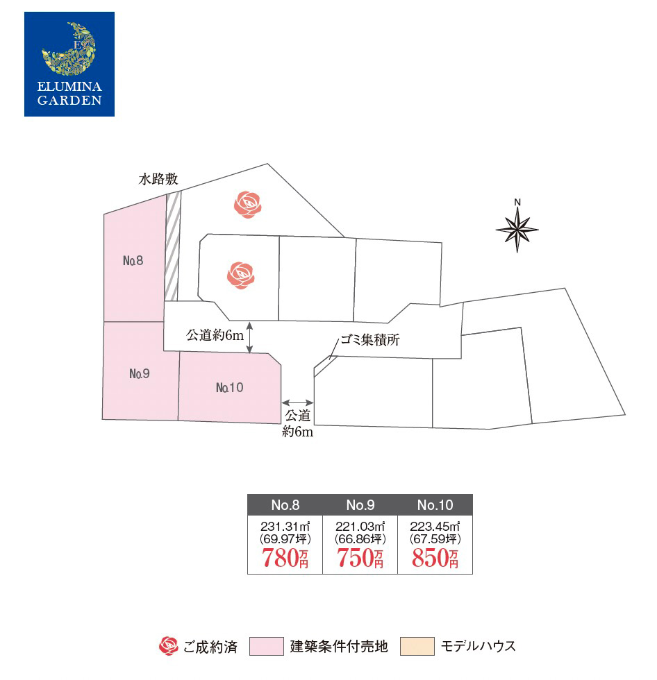 茨城町長岡第１期(全5区画)区画図・販売状況